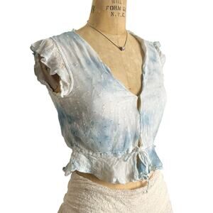 Rahi Baby‎ Blue White Tie Front Flutter Sleeve Romantic Top Size XS